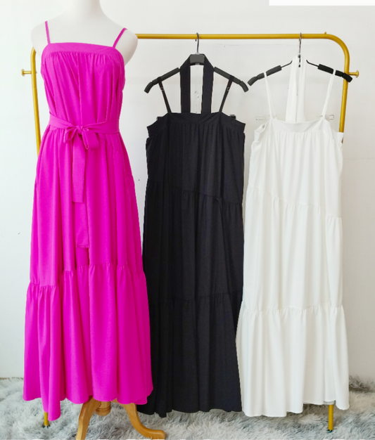 Spaghetti-Strap Tiered Flare Maxi Dress