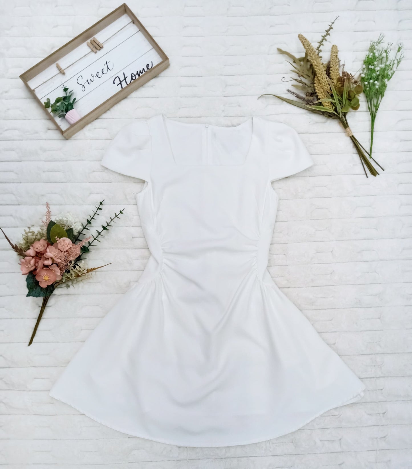 Square Neck Cap Sleeves Mini Dress