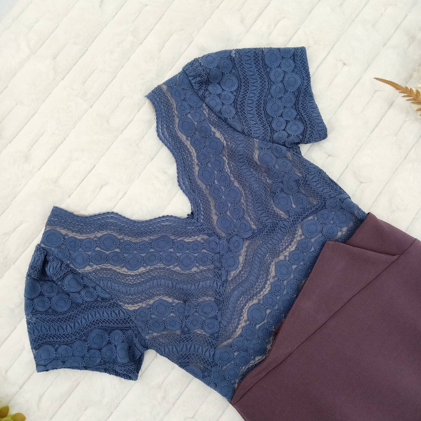 Mock Two-Piece Lace with Slits Midi Dress