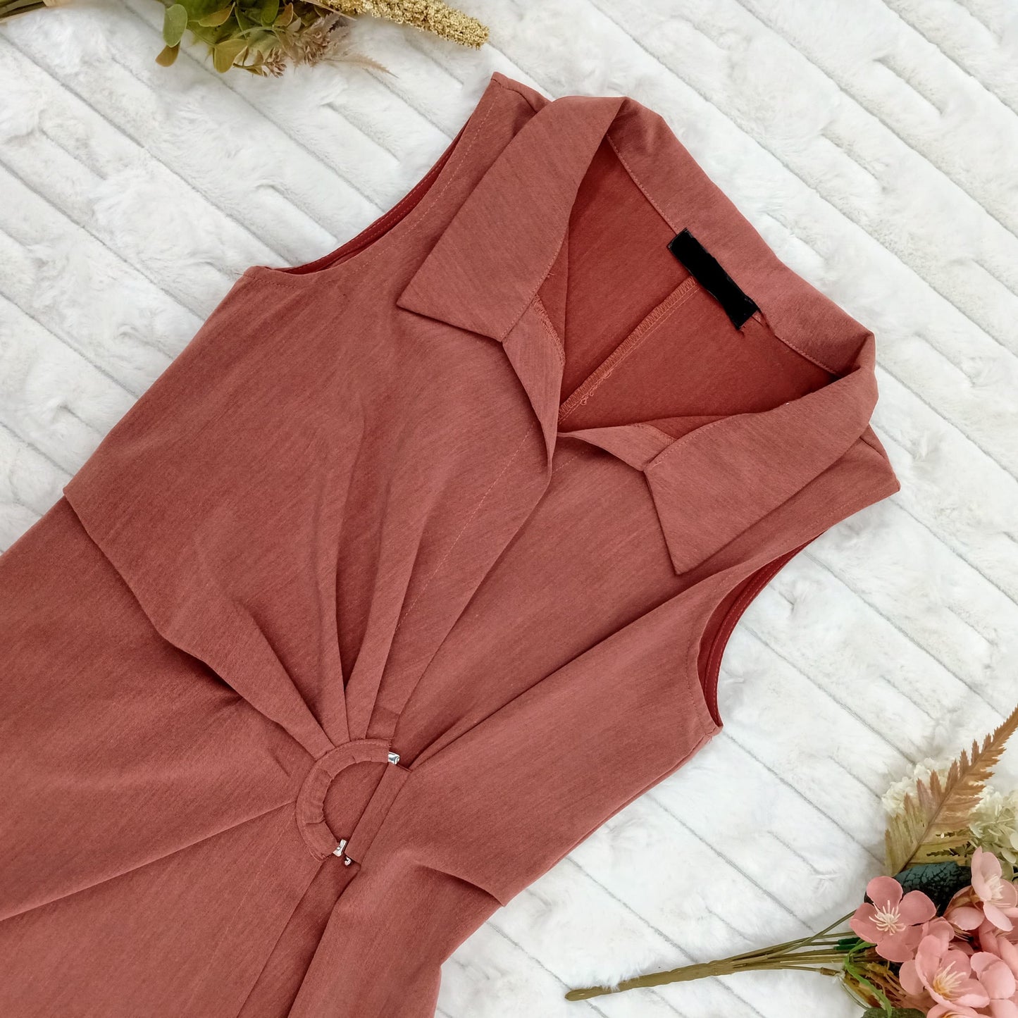 Sleeveless Collared Wrap Midi Dress