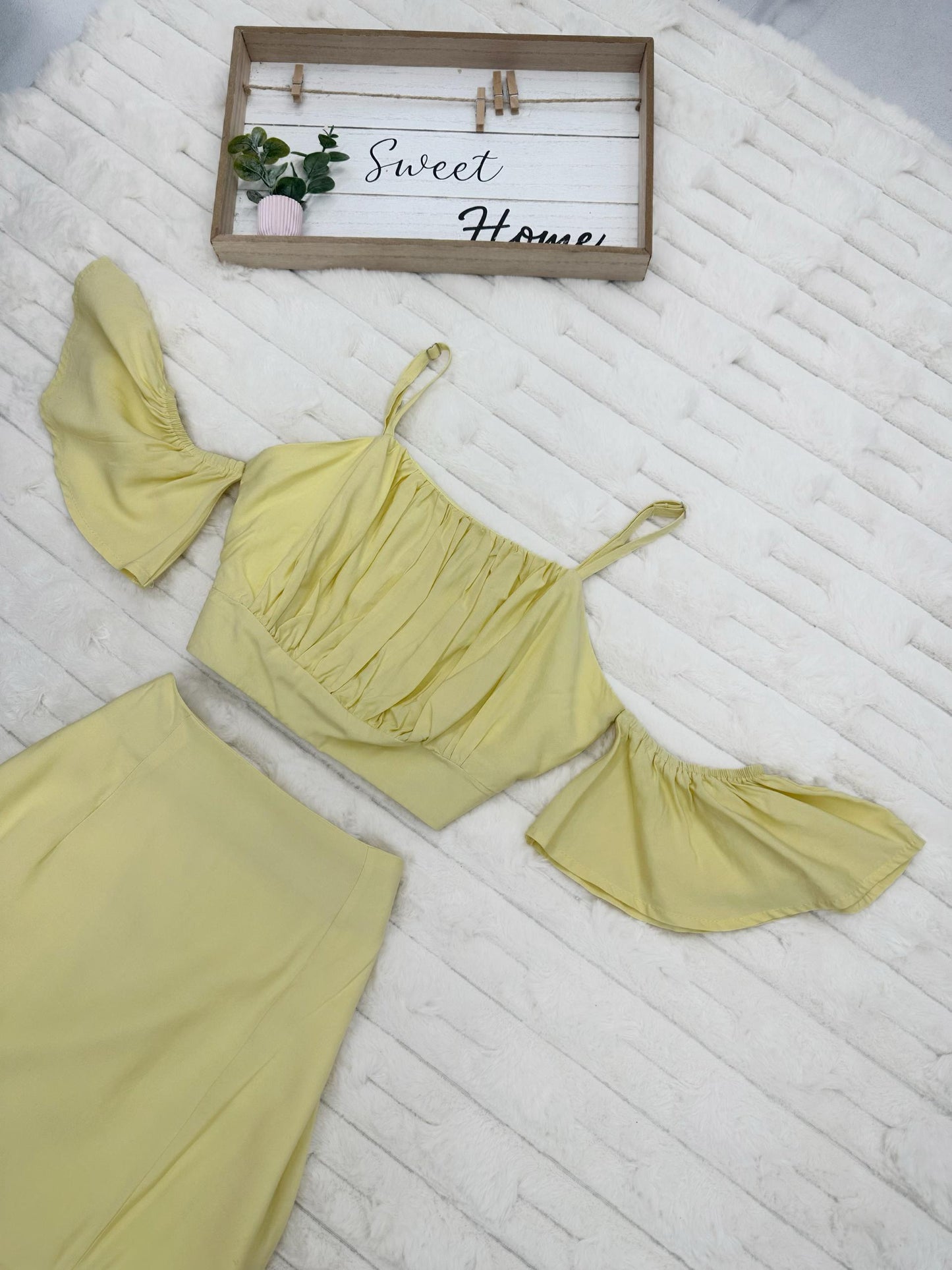 Adjustable Strap Cold Shoulder Top & Midi Skirt with Slit