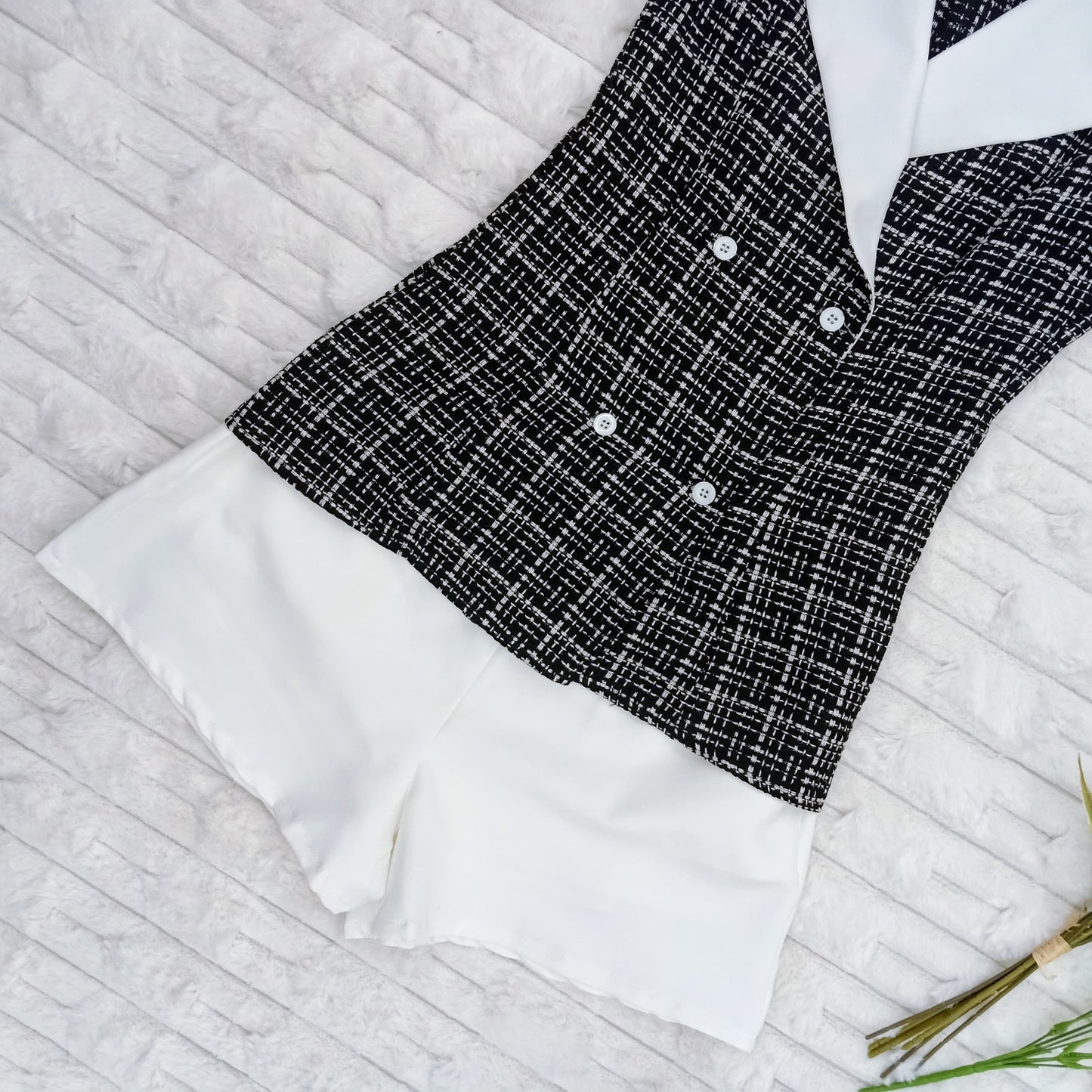Sleveless Collared Tweed Top and Short