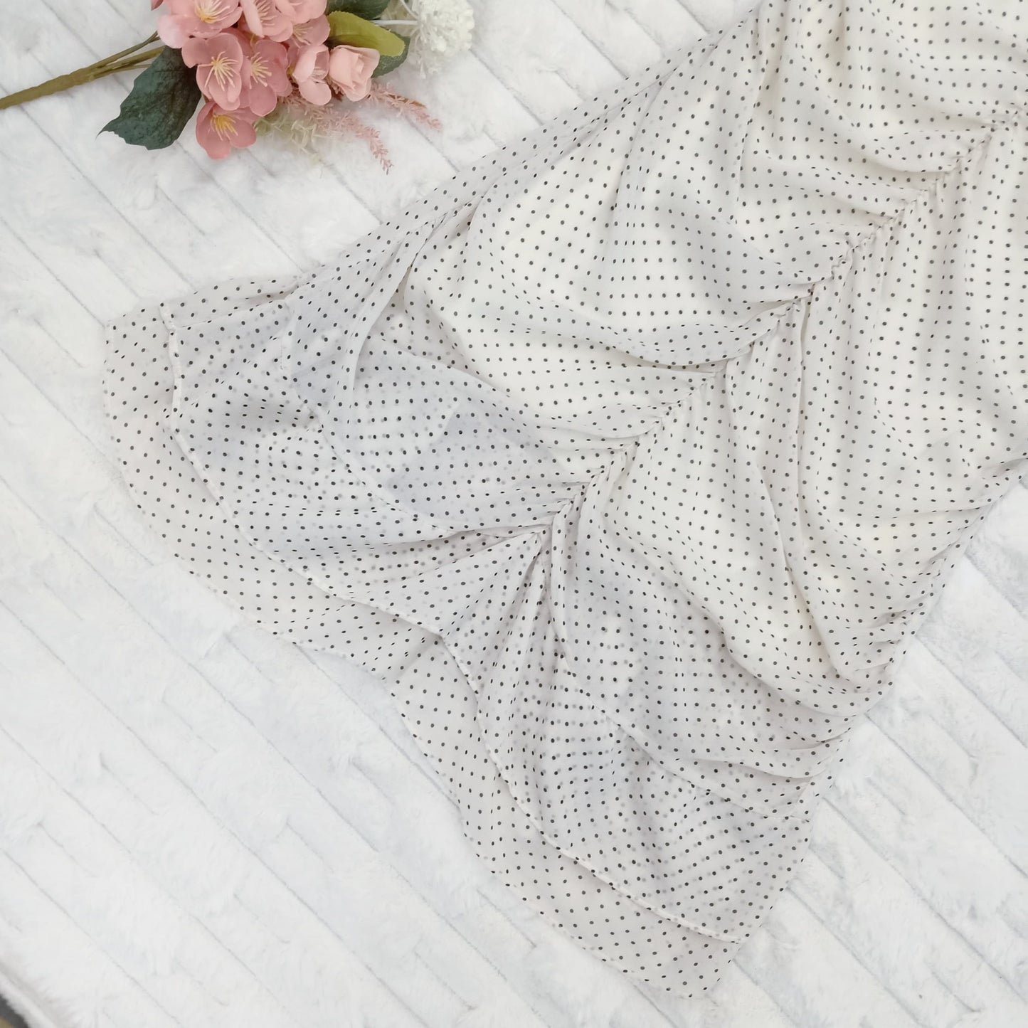 V-Neck Polka Dot Ruched Knee-Length Dress