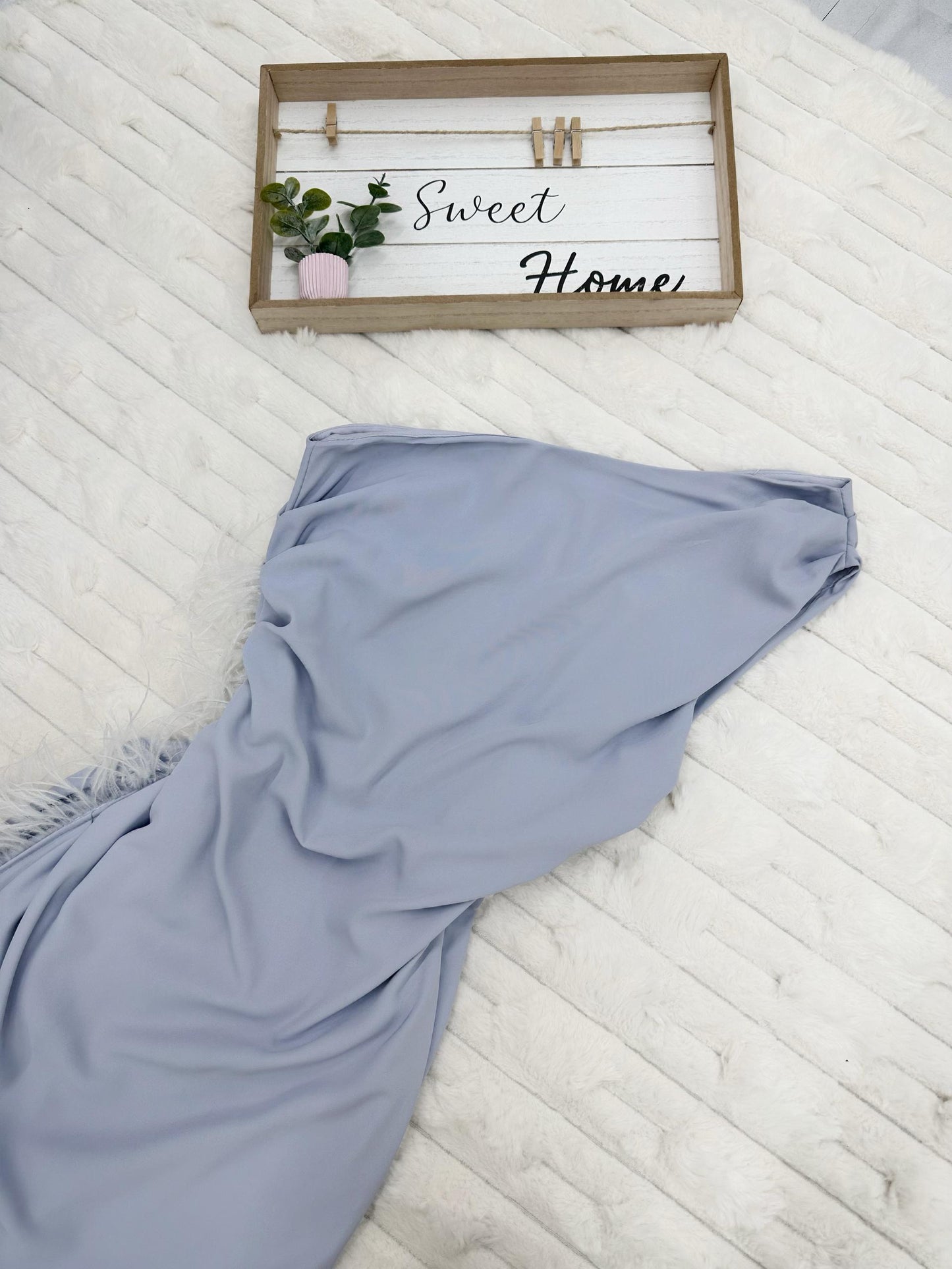 One-Shoulder Feather-Trim with High Slit Maxi Dress