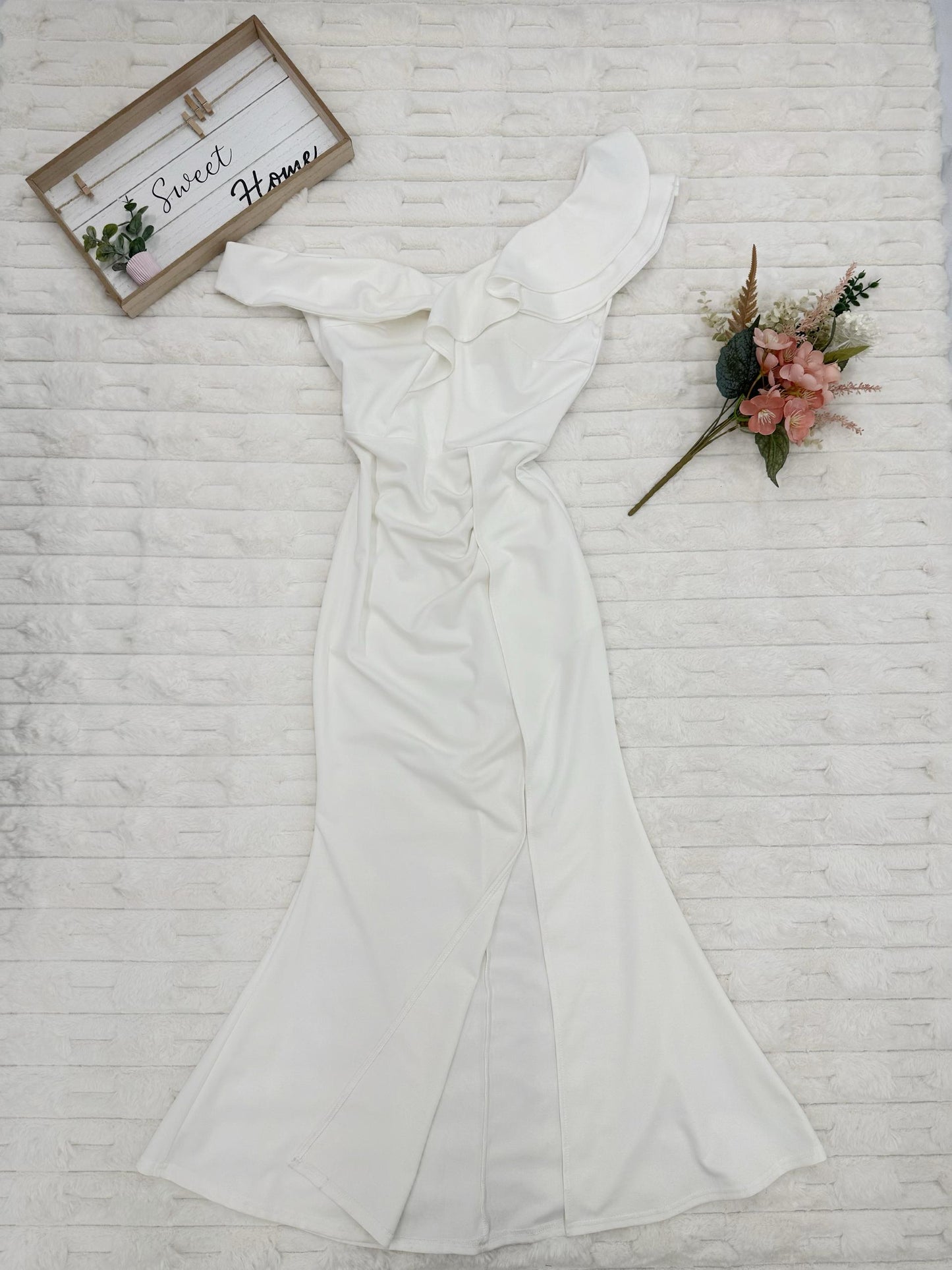 Ruffle One-Shoulder with High Slit Maxi Dress