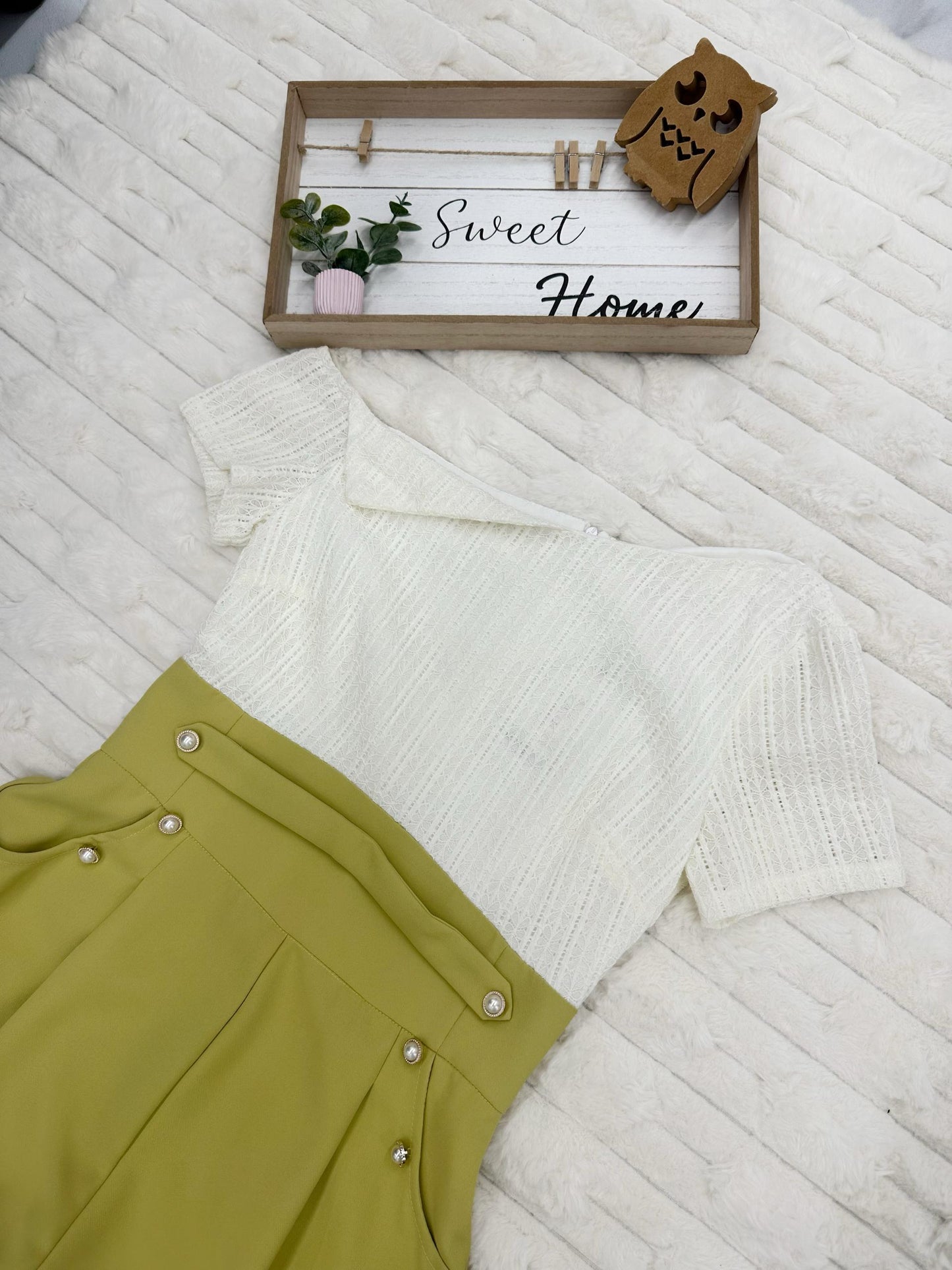 One-Shoulder Cap Sleeves with Gold Faux Pearl Jumpsuit