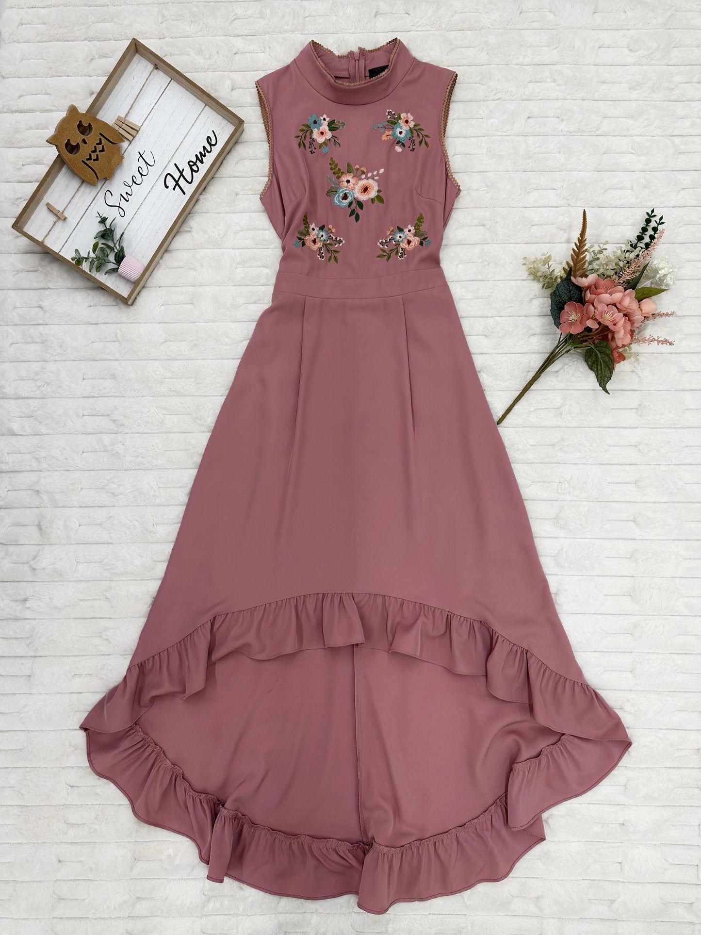 Sleeveless Embroidered High Low Maxi Dress