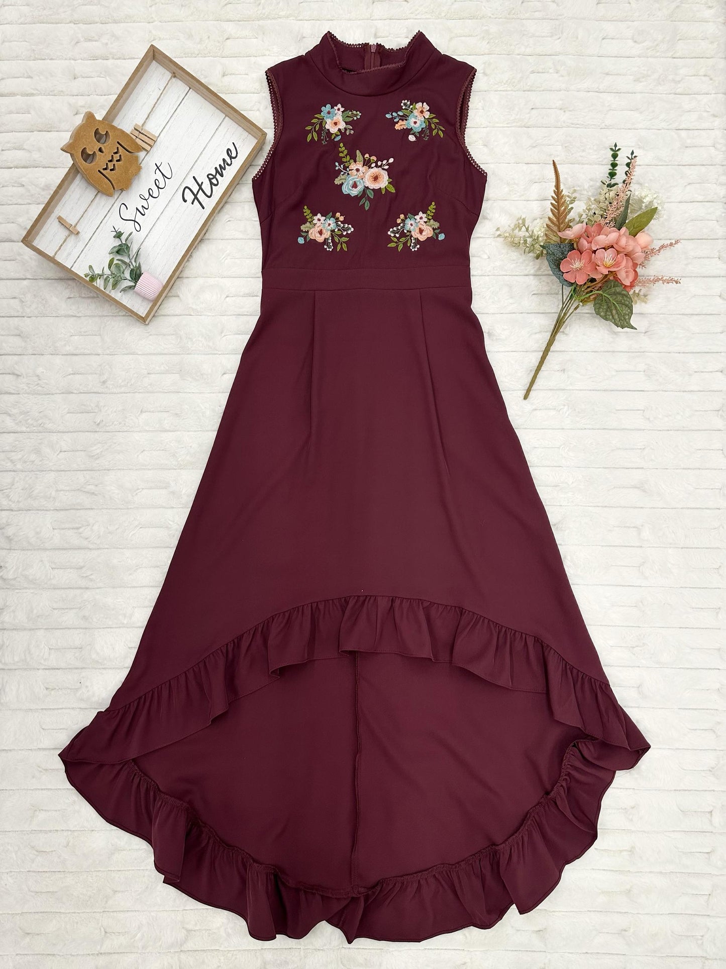 Sleeveless Embroidered High Low Maxi Dress