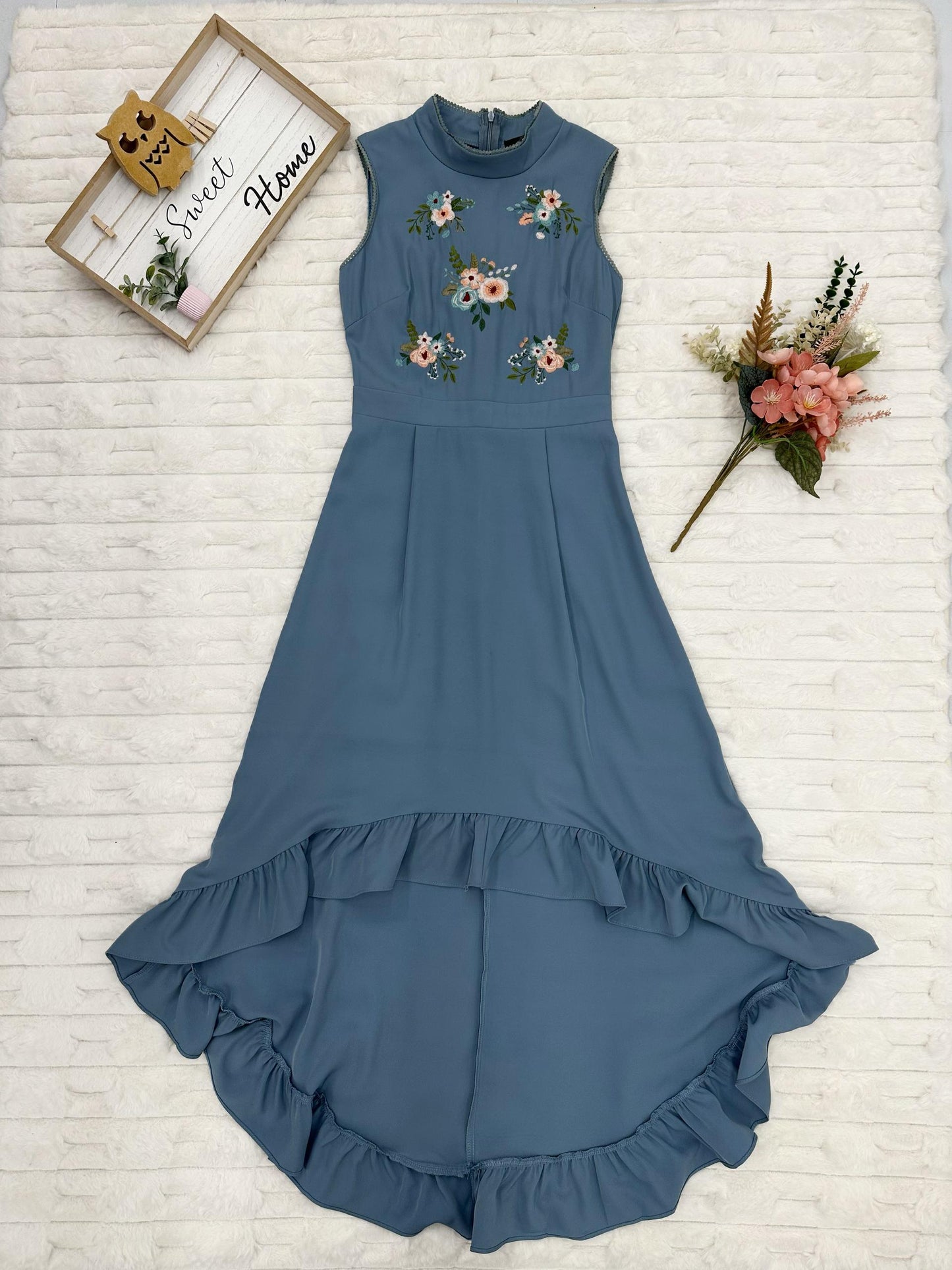 Sleeveless Embroidered High Low Maxi Dress