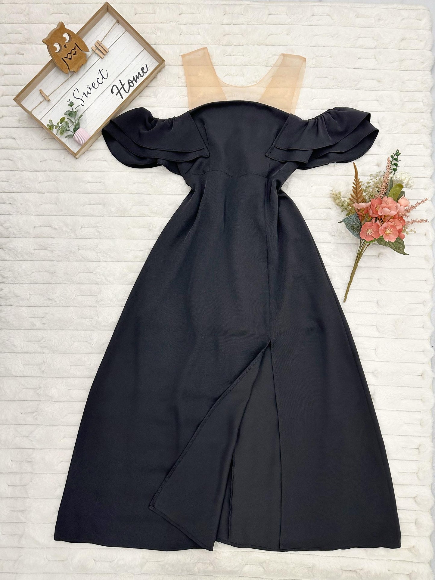 Illusion Cold-Shoulder Maxi Dress