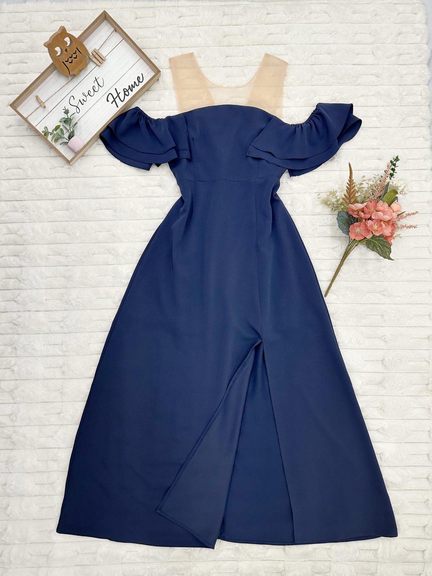 Illusion Cold-Shoulder Maxi Dress
