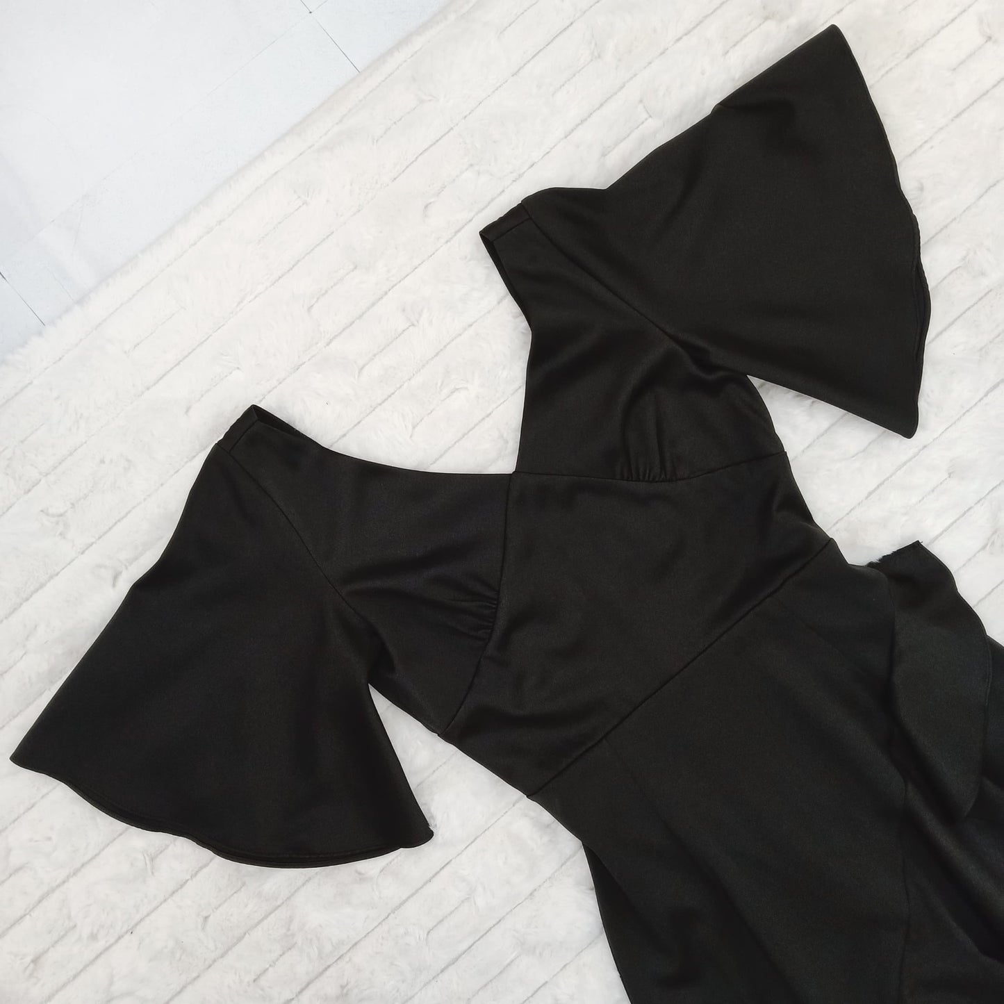 V-Neck Cascading High Low Ruffle Trim Gown