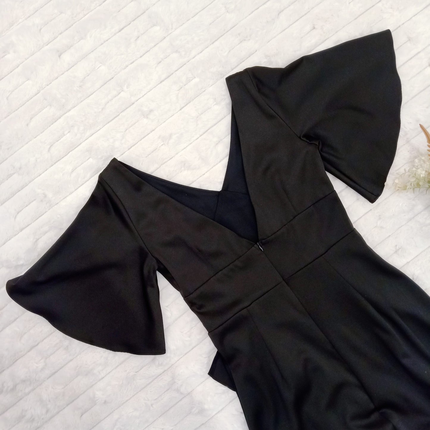 V-Neck Cascading High Low Ruffle Trim Gown