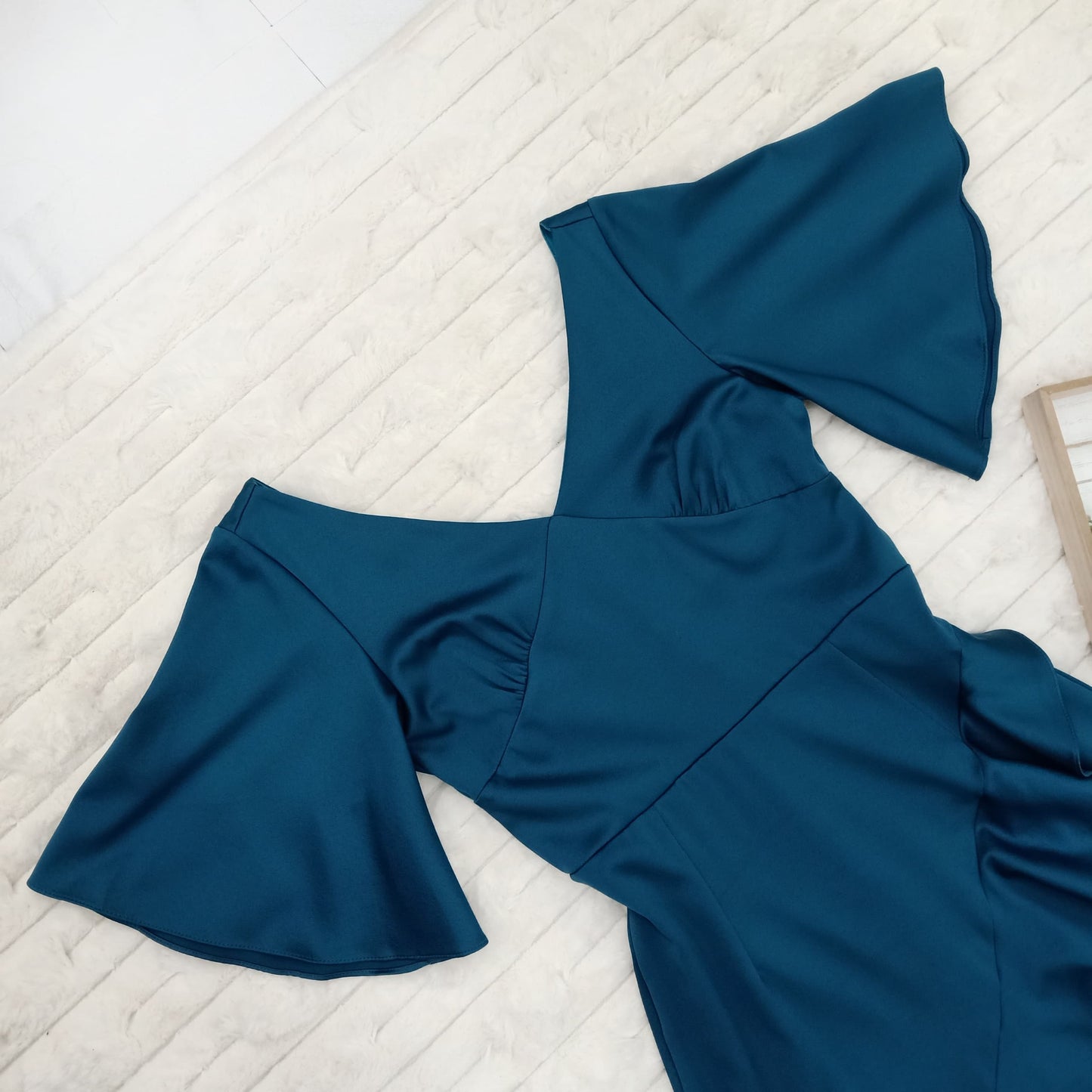 V-Neck Cascading High Low Ruffle Trim Gown
