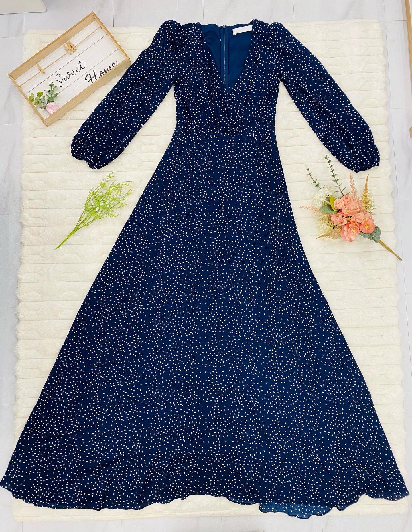 Polka-Dot Long-Sleeve Gown