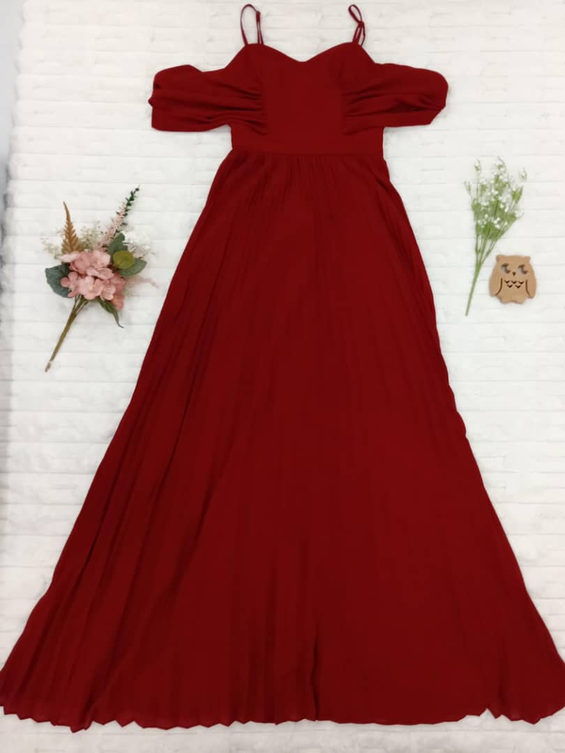 Cold-Shoulder Pleated Gown
