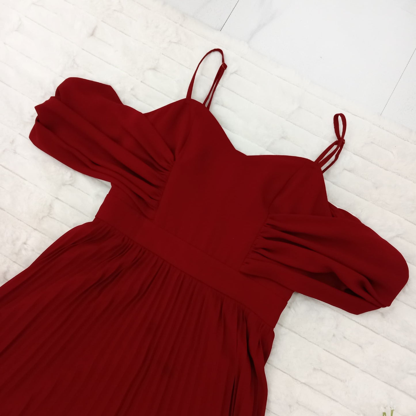 Cold-Shoulder Pleated Gown
