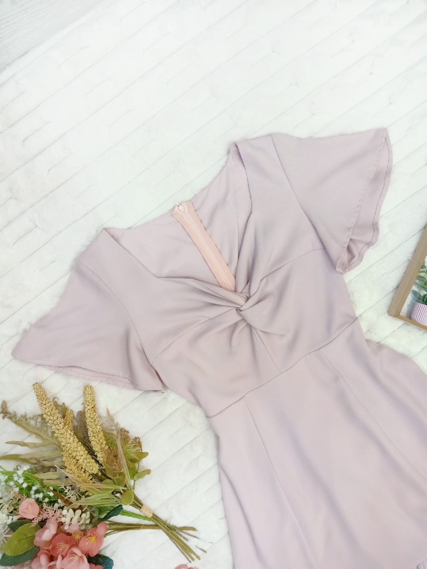 Handkerchief Sleeves Twisted Front Flare Midi Dress