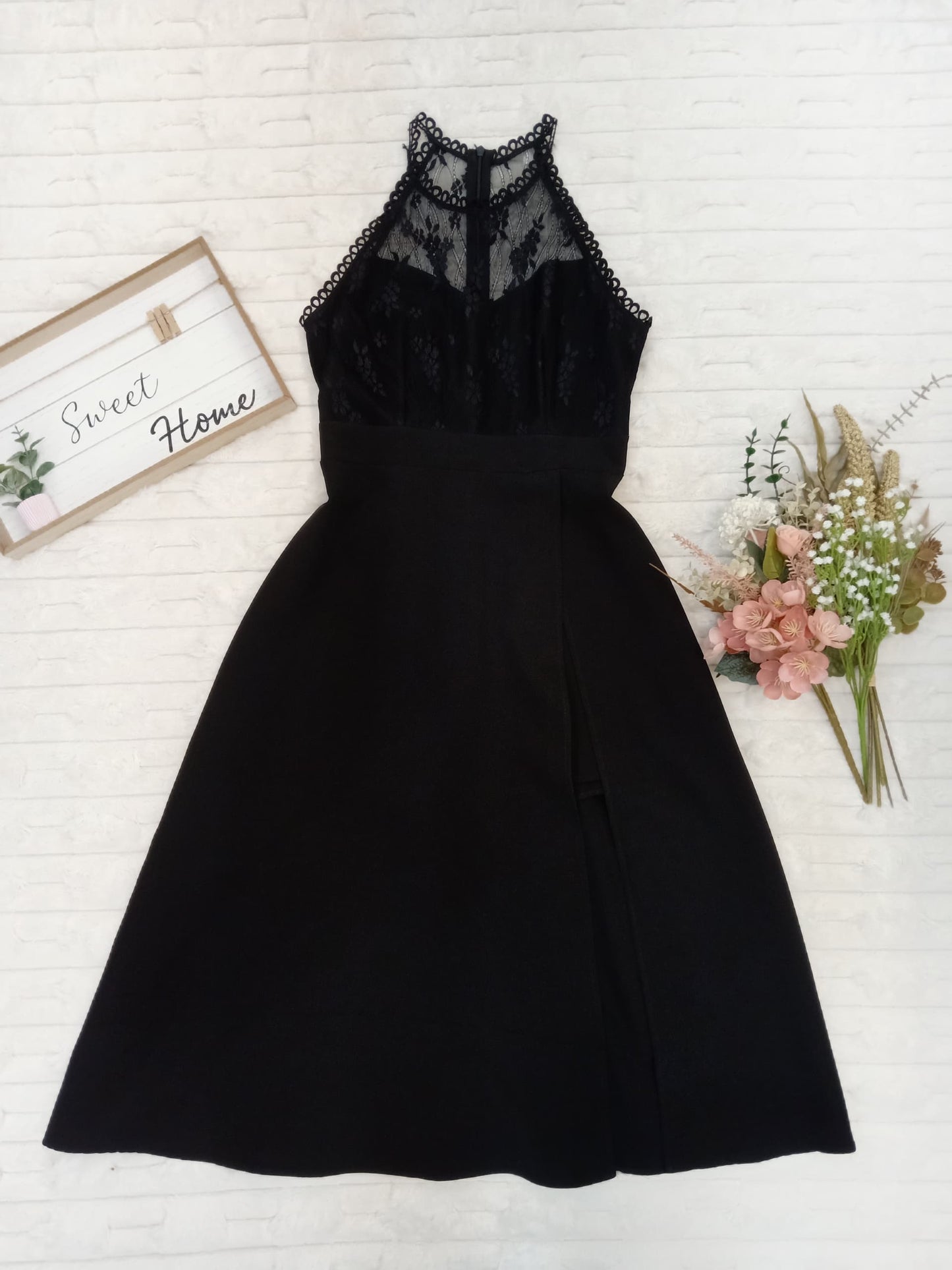Illusion Sleeveless Round-neck with High Slit Midi Dress