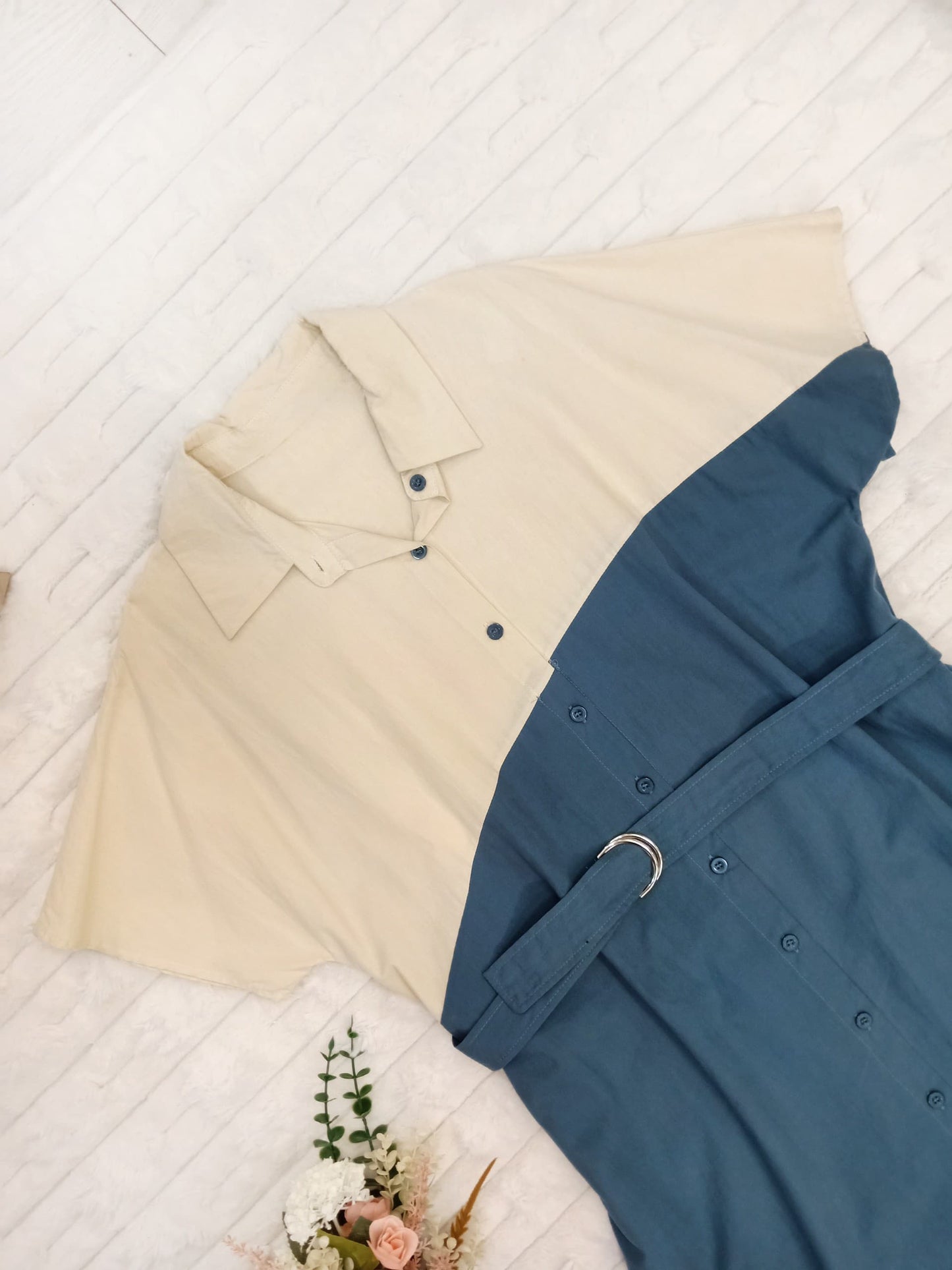 Collared Button Down Belted Mini Dress