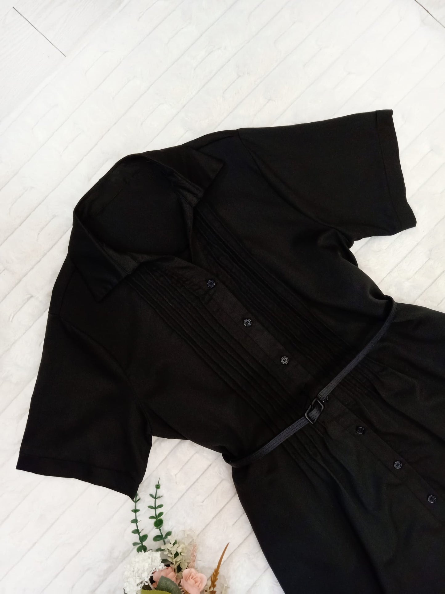 Collared Button Down with Pleated Front Midi Dress