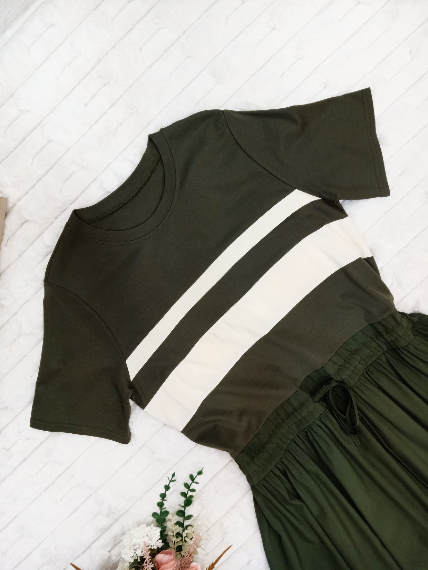 Stripes Drawstring Waist Midi Dress