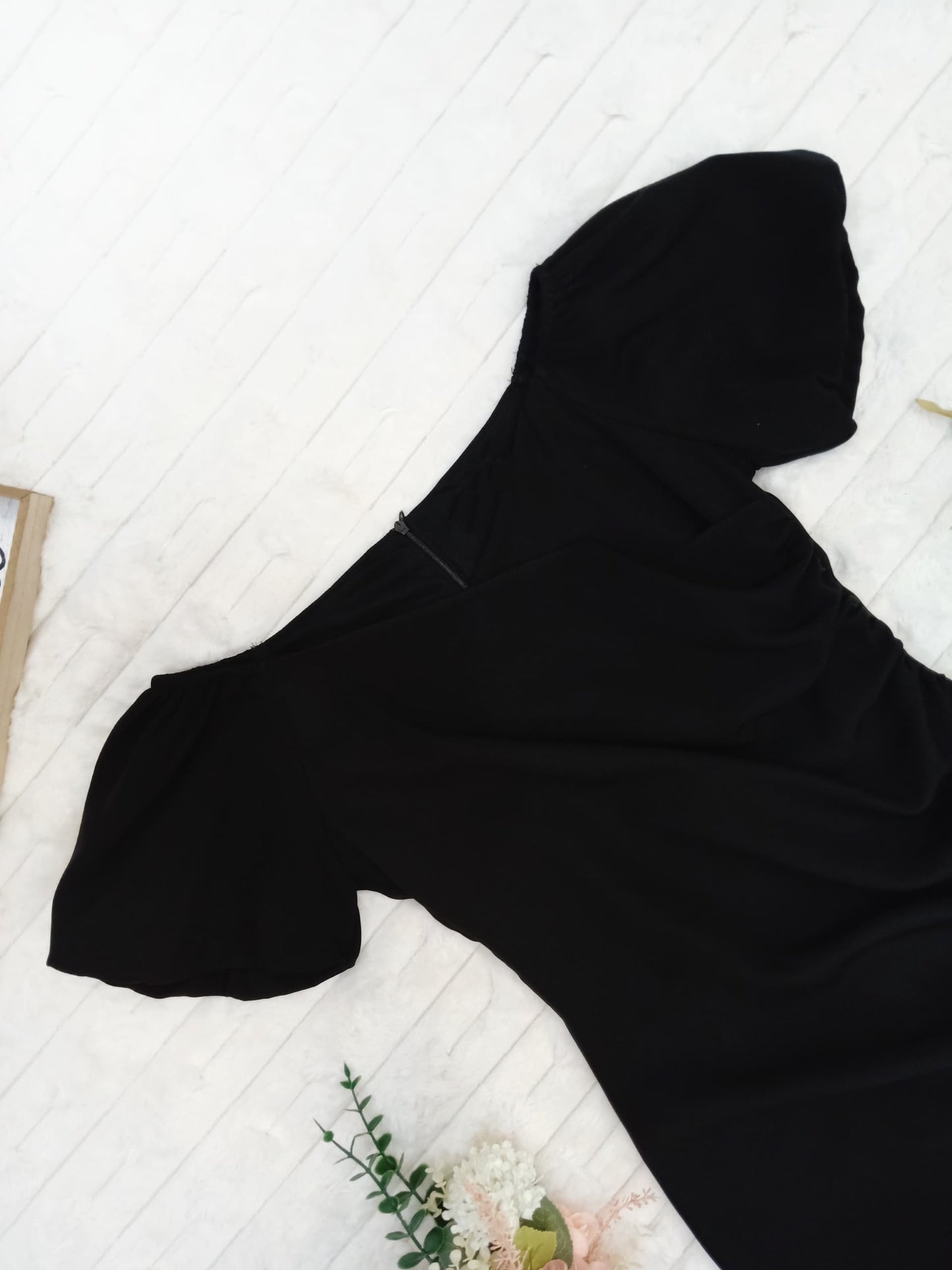 Puff Sleeves Ruched with Asymmetrical Slit Mini Dress