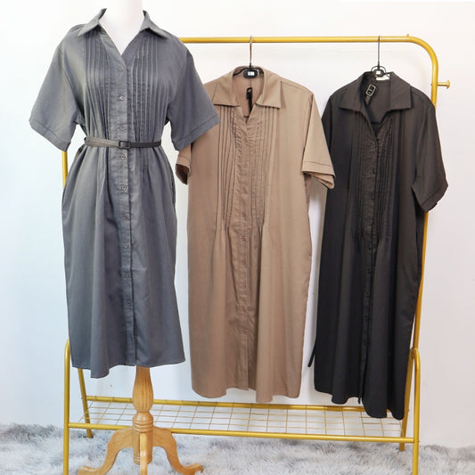 Collared Button Down with Pleated Front Midi Dress