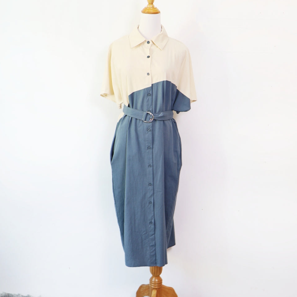 Collared Button Down Belted Mini Dress