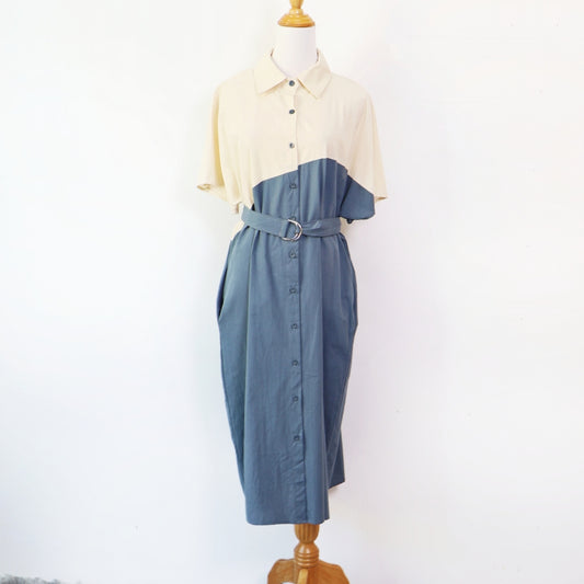 Collared Button Down Belted Mini Dress