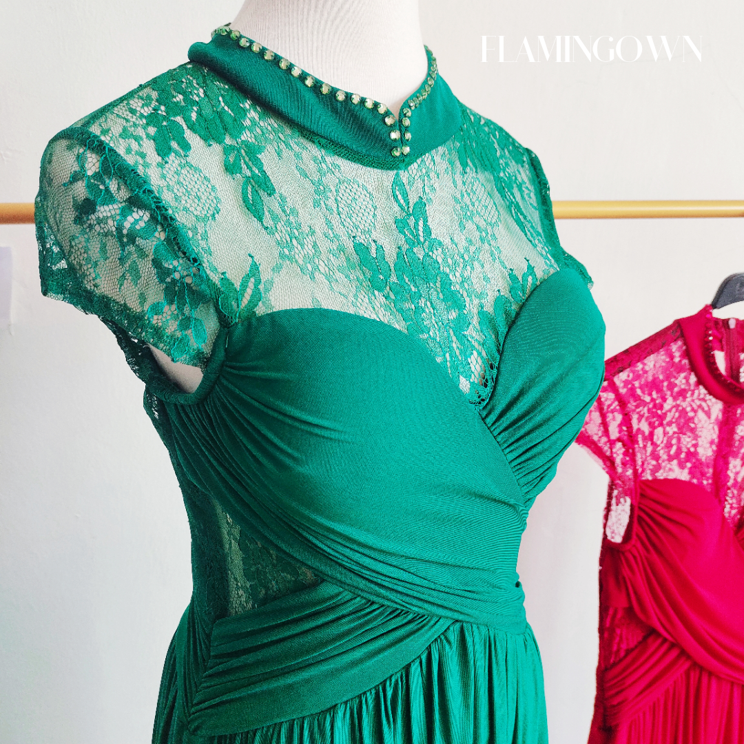 Mandarin-Collar Embellished Gown