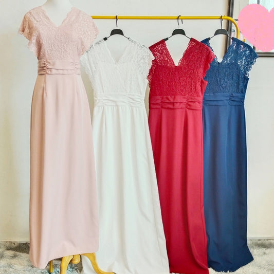 Spaghetti-Strap with V-Neck Front Lace Maxi Dress