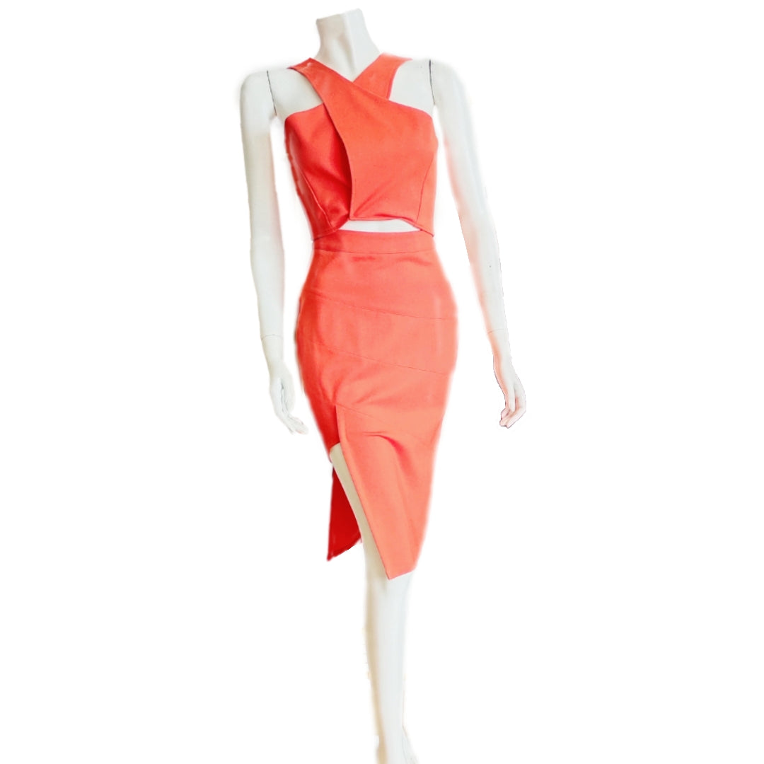 Set Sleeveless Criss Cross Top and Midi Skirt with Slit