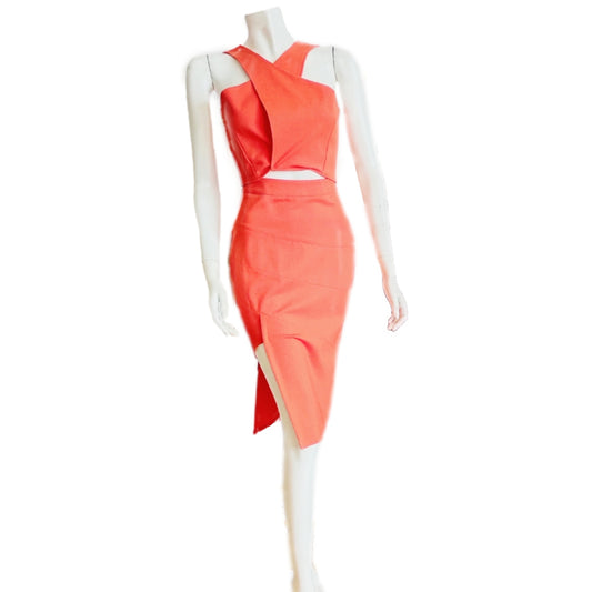 Set Sleeveless Criss Cross Top and Midi Skirt with Slit