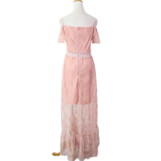 Cold Shoulder Overlay Lace Maxi Dress