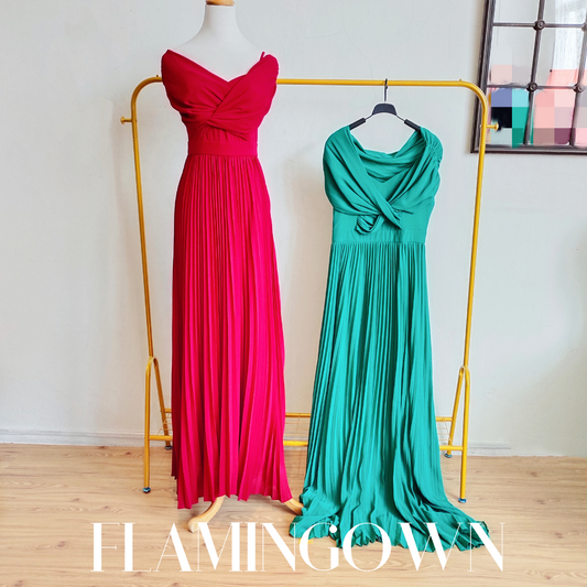 Cold-Shoulder Pleated Gown