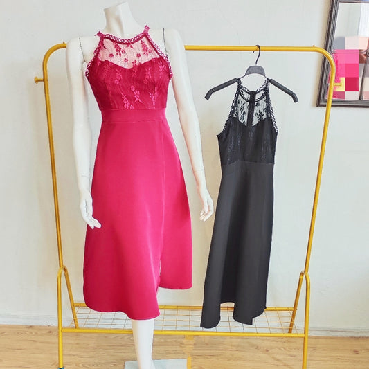 Illusion Sleeveless Round-neck with High Slit Midi Dress