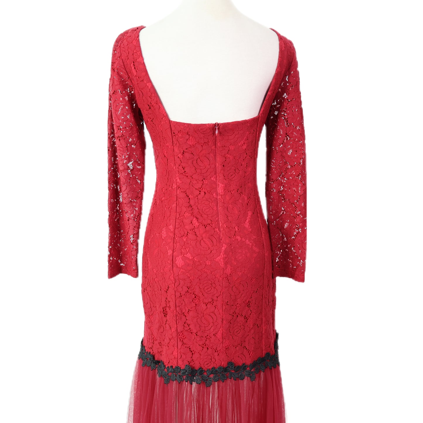 Square Neck Long Sleeve Lace Gown Maxi Dress