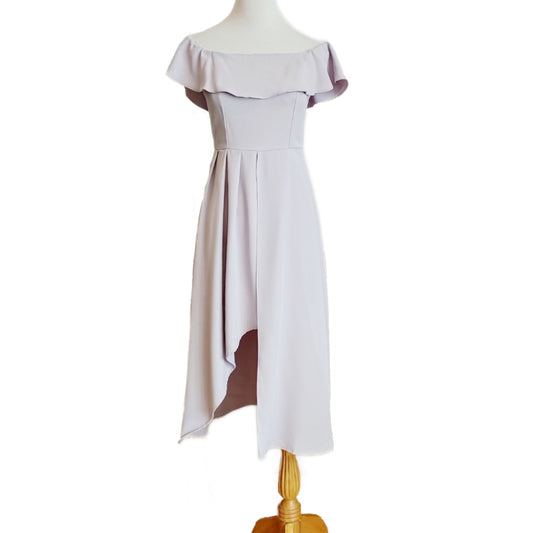 Off-Shoulder Ruffle Front with High Slit Midi Dress