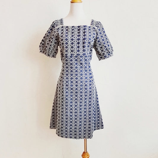Square Neck Lace Trim Midi Dress