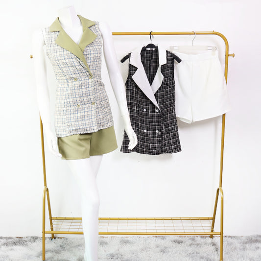 Sleveless Collared Tweed Top and Short
