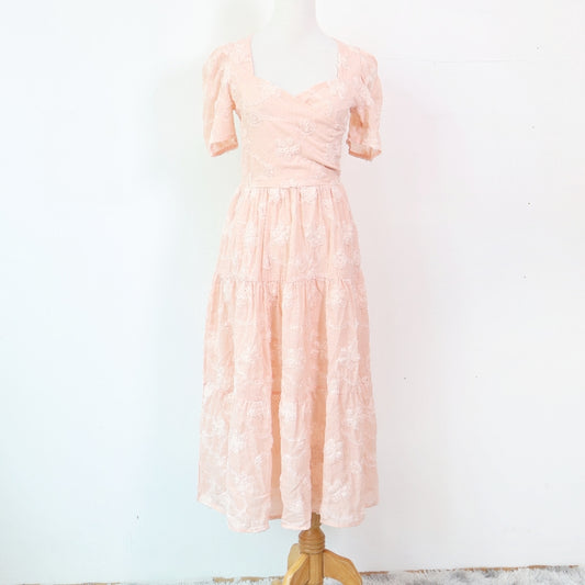 Surplice Neck Floral Embroidered Midi Dress