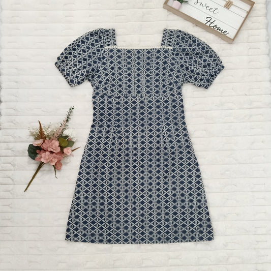 Square Neck Lace Trim Midi Dress