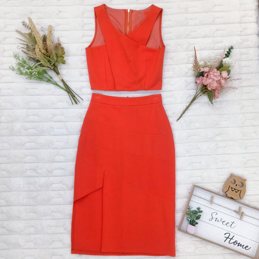 Set Sleeveless Criss Cross Top and Midi Skirt with Slit