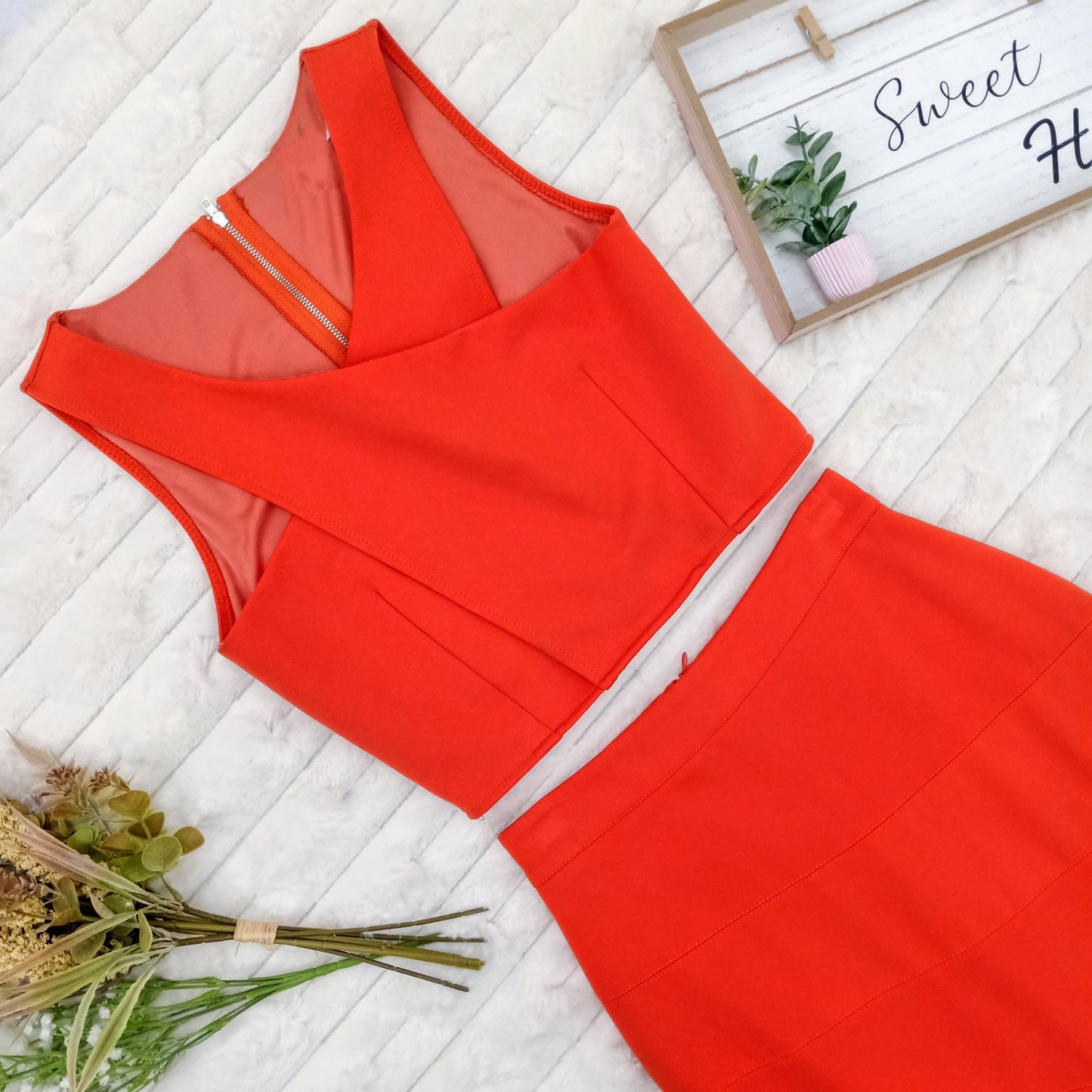 Set Sleeveless Criss Cross Top and Midi Skirt with Slit
