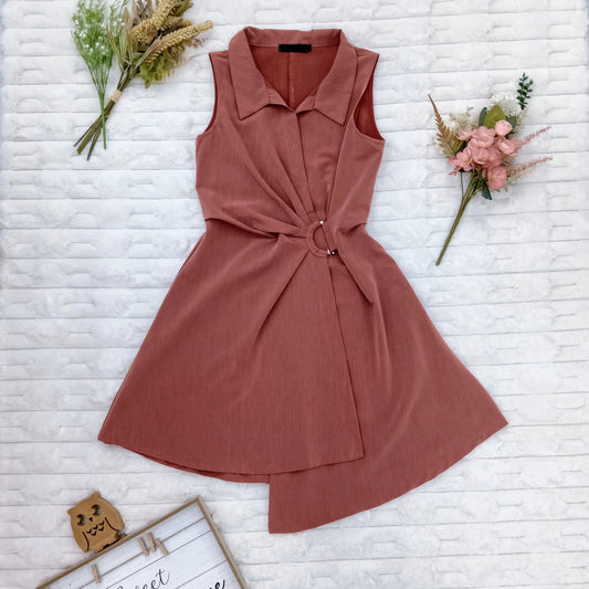 Sleeveless Collared Wrap Midi Dress