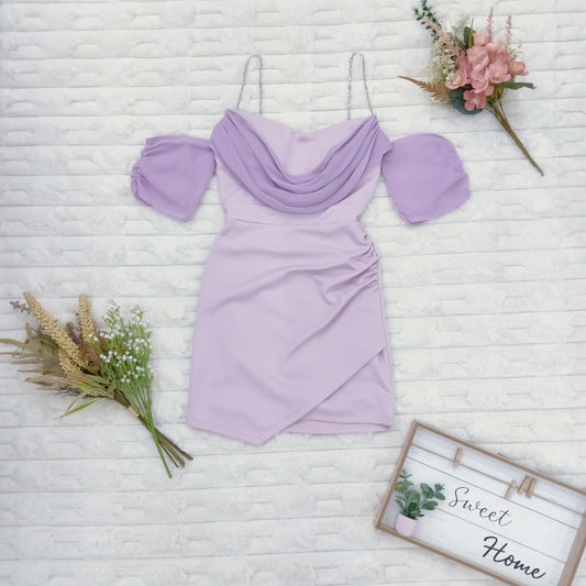 Faux Rhinestone Straps Cold Shoulder with Asymmetrical Slit Mini Dress