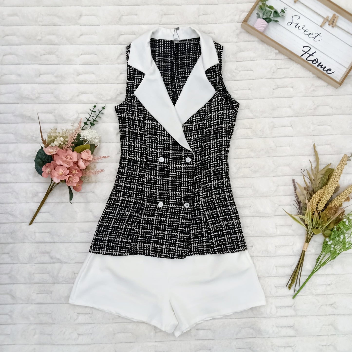 Sleveless Collared Tweed Top and Short