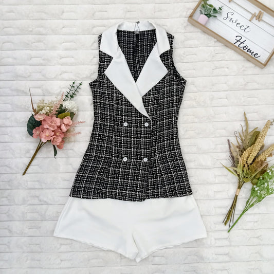 Sleveless Collared Tweed Top and Short