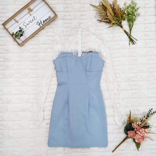 Mock Neck Floral Lace Midi Dress